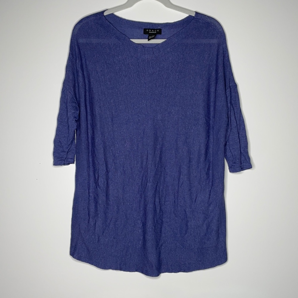 GRACE Womens‎ Linen Blend Shirt 3/4 sleeve blue Sm